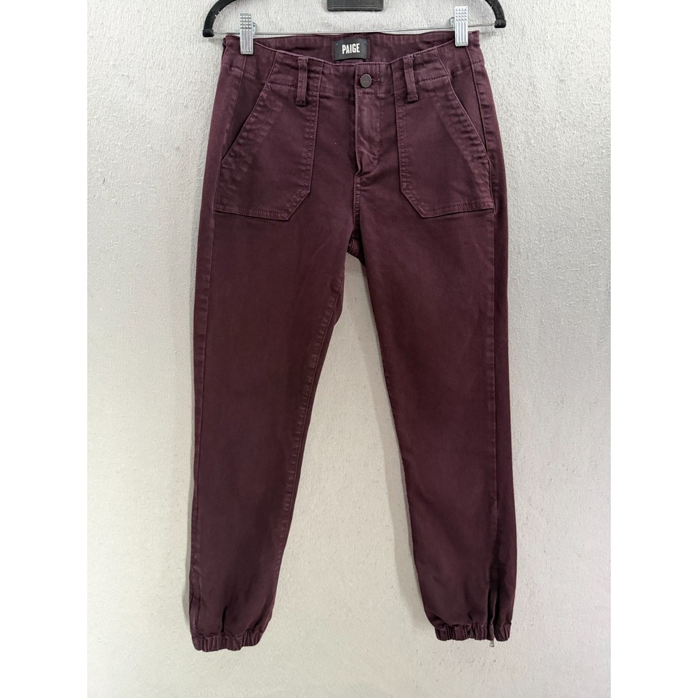 Paige Mayslie Jogger Pants Womens Size 26 Burgundy Utility Ankle Zip Minimalist
